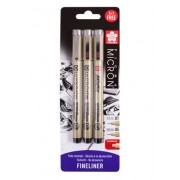 Набор капиллярных ручек Pigma Micron 3шт (0.25мм 0.45мм + Ручка Pigma Brush) цвет черный, Sakura