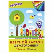 Картон цветной 12цв 48л А4 тонированный в массе, 180г/м2, склейка
