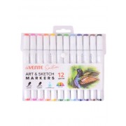 Маркеры для скетчинга 12цв 'Emotion' двусторонние (кистевидный 2 мм/скошенный до 6 мм), трёхгран.корпус, спирт.основа, пласт.уп.