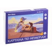Картина по номерам 'Аниме. Девушка с кошкой у реки'