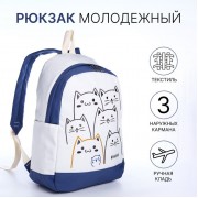 Рюкзак школьный на молнии, с карманами, белый/синий