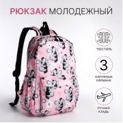 Рюкзак школьный на молнии, с карманами, с принтом, розовый/разноцветный