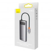 Хаб Baseus Metal Gleam Series 6-in-1 Multifunctional Type-C HUB Docking Station Gray (Type-C to HDMI*2+USB3.0*3+PD*1) (WKWG030113)