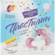 Пластилин 12цв 240гр Волшебная палитра (золото и серебро) к/к., стек, Луч