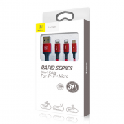 Кабель Baseus Rapid Series 3-in-1 Cable Micro+Dual Lightning 3A 1.2M Красный