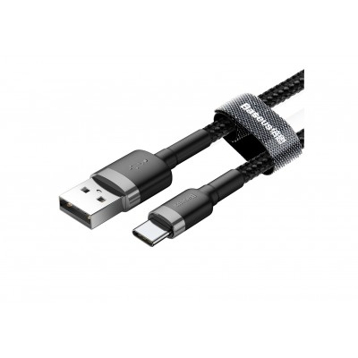 Кабель USB BASEUS Cafule, USB - Type-C, 3A, 1 м, серый+черный Кабель USB BASEUS Cafule, USB - Type-C, 3A, 1 м, серый+черный