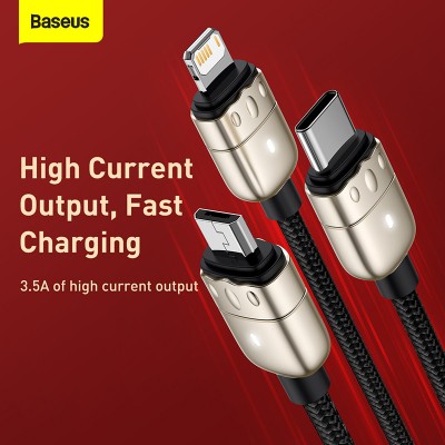 Кабель USB BASEUS Year of the Tiger One-for-three, USB - MicroUSB+Type-C+Lightning, 3.5A, 1.2 м, черный Кабель USB BASEUS Year of the Tiger One-for-three, USB - MicroUSB+Type-C+Lightning, 3.5A, 1.2 м, черный