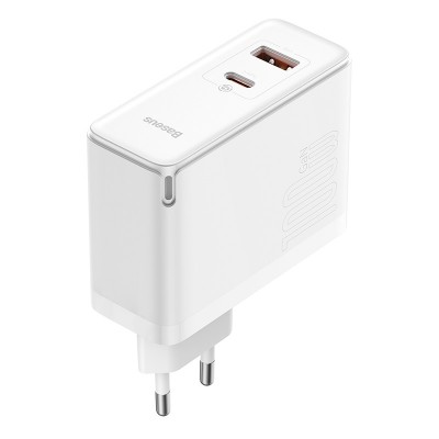 Зарядное устройство BASEUS GaN5 Pro Fast Charger USB+Type-C + Кабель Type-C-Type-C, 5A, 100W, белый Зарядное устройство BASEUS GaN5 Pro Fast Charger USB+Type-C + Кабель Type-C-Type-C, 5A, 100W, белый
