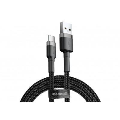 Кабель USB BASEUS Cafule, USB - Type-C, 3A, 1 м, серый+черный Кабель USB BASEUS Cafule, USB - Type-C, 3A, 1 м, серый+черный