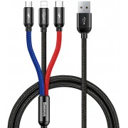 Кабель USB BASEUS Three Primary Colors 3-in-1, USB - MicroUSB+Type-C+Lightning, 3.5A, 30 см, черный