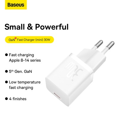 Зарядное устройство BASEUS GaN5 Fast Charger(mini) USB-C, 3A, 30W, белый Зарядное устройство BASEUS GaN5 Fast Charger(mini) USB-C, 3A, 30W, белый
