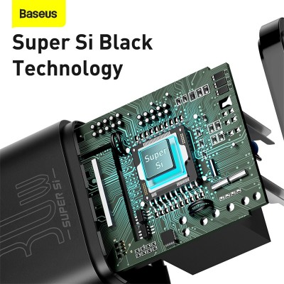 Зарядное устройство BASEUS Super Si USB-C, 3A, 30W, черный Зарядное устройство BASEUS Super Si USB-C, 3A, 30W, черный