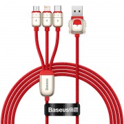 Кабель USB BASEUS Year of the Tiger One-for-three, USB - MicroUSB+Type-C+Lightning, 3.5A, 1.2 м, красный