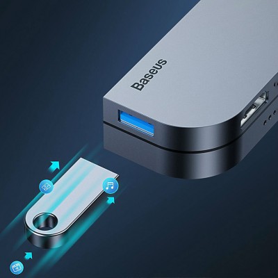 Переходник/Адаптер BASEUS Bend Angle, Разветвитель, USB3.0+SD+Micro SD+HDMI+Audio 3.5+Type-C PD, серебристый+черный Переходник/Адаптер BASEUS Bend Angle, Разветвитель, USB3.0+SD+Micro SD+HDMI+Audio 3.5+Type-C PD, серебристый+черный