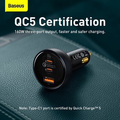 Автомобильное зарядное устройство BASEUS Qualcomm Quick Charge 5 Multi-port, USB+2*USB-C + Кабель Type-C-Type-C, 5A, 160 Автомобильное зарядное устройство BASEUS Qualcomm Quick Charge 5 Multi-port, USB+2*USB-C + Кабель Type-C-Type-C, 5A, 160