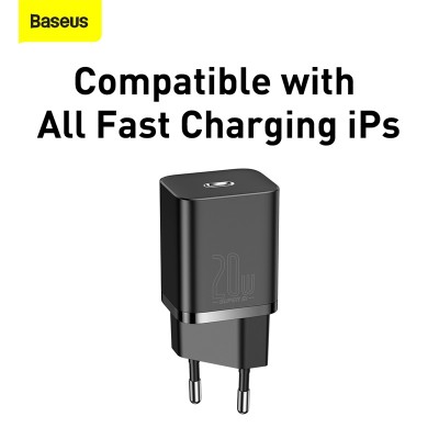Зарядное устройство BASEUS Super Si USB-C, 3A, 20W, черный Зарядное устройство BASEUS Super Si USB-C, 3A, 20W, черный