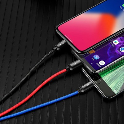 Кабель USB BASEUS Three Primary Colors 3-in-1, USB - MicroUSB+Type-C+Lightning, 3.5A, 30 см, черный Кабель USB BASEUS Three Primary Colors 3-in-1, USB - MicroUSB+Type-C+Lightning, 3.5A, 30 см, черный