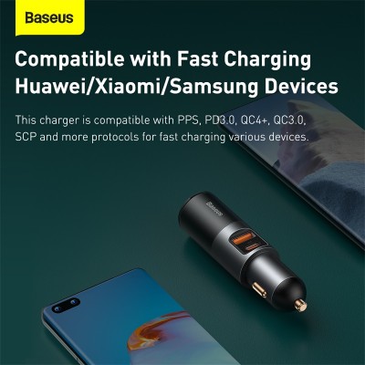 Автомобильное зарядное устройство BASEUS Share Together Port, USB+USB-C+прикуриватель, 3A, 30W, черный Автомобильное зарядное устройство BASEUS Share Together Port, USB+USB-C+прикуриватель, 3A, 30W, черный