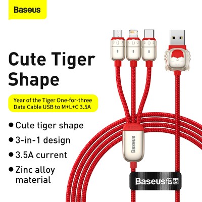 Кабель USB BASEUS Year of the Tiger One-for-three, USB - MicroUSB+Type-C+Lightning, 3.5A, 1.2 м, красный Кабель USB BASEUS Year of the Tiger One-for-three, USB - MicroUSB+Type-C+Lightning, 3.5A, 1.2 м, красный
