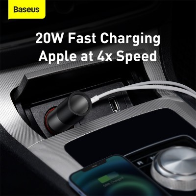 Автомобильное зарядное устройство BASEUS Share Together Port, USB+USB-C+прикуриватель, 3A, 30W, черный Автомобильное зарядное устройство BASEUS Share Together Port, USB+USB-C+прикуриватель, 3A, 30W, черный