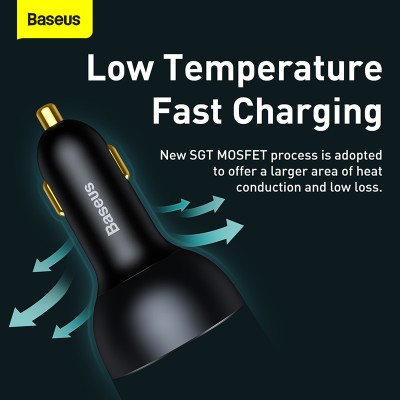 Автомобильное зарядное устройство BASEUS Qualcomm Quick Charge 5 Multi-port, USB+2*USB-C + Кабель Type-C-Type-C, 5A, 160 Автомобильное зарядное устройство BASEUS Qualcomm Quick Charge 5 Multi-port, USB+2*USB-C + Кабель Type-C-Type-C, 5A, 160