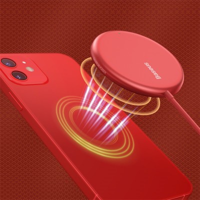 Беспроводное зарядное устройство BASEUS Simple Mini Magnetic BS-W522 + Кабель Type-C, 2A, 15W, красный Беспроводное зарядное устройство BASEUS Simple Mini Magnetic BS-W522 + Кабель Type-C, 2A, 15W, красный