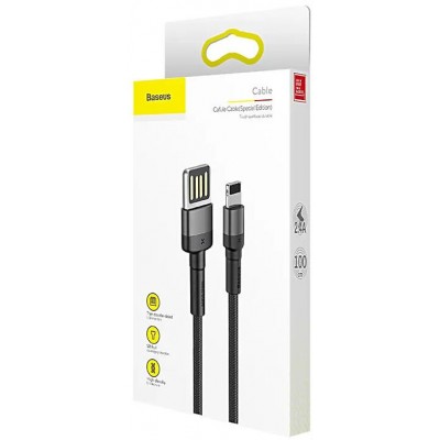 Кабель USB BASEUS Cafule, USB - Lightning, 2.4А, 1 м, серый+черный, special edition Кабель USB BASEUS Cafule, USB - Lightning, 2.4А, 1 м, серый+черный, special edition
