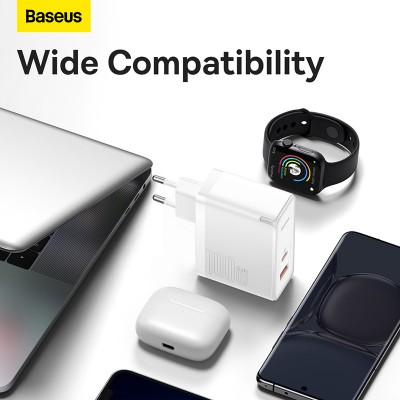 Зарядное устройство BASEUS GaN5 Pro Fast Charger USB+Type-C + Кабель Type-C-Type-C, 5A, 100W, белый Зарядное устройство BASEUS GaN5 Pro Fast Charger USB+Type-C + Кабель Type-C-Type-C, 5A, 100W, белый