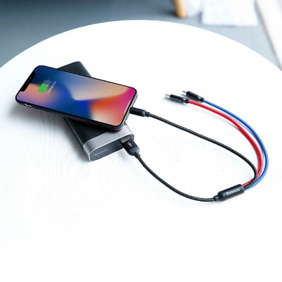 Кабель USB BASEUS Three Primary Colors 3-in-1, USB - MicroUSB+Type-C+Lightning, 3.5A, 30 см, черный Кабель USB BASEUS Three Primary Colors 3-in-1, USB - MicroUSB+Type-C+Lightning, 3.5A, 30 см, черный
