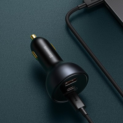 Автомобильное зарядное устройство BASEUS Qualcomm Quick Charge 5 Multi-port, USB+2*USB-C + Кабель Type-C-Type-C, 5A, 160 Автомобильное зарядное устройство BASEUS Qualcomm Quick Charge 5 Multi-port, USB+2*USB-C + Кабель Type-C-Type-C, 5A, 160