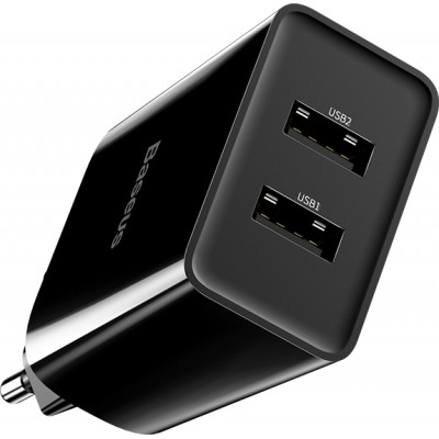 Зарядное устройство BASEUS Speed Mini Dual U Travel 2*USB + Кабель USB-Lightning, 2.1A, 10.5W, черный Зарядное устройство BASEUS Speed Mini Dual U Travel 2*USB + Кабель USB-Lightning, 2.1A, 10.5W, черный