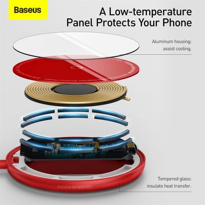 Беспроводное зарядное устройство BASEUS Simple Mini Magnetic BS-W522 + Кабель Type-C, 2A, 15W, красный Беспроводное зарядное устройство BASEUS Simple Mini Magnetic BS-W522 + Кабель Type-C, 2A, 15W, красный