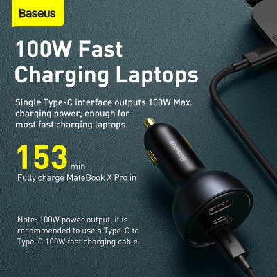 Автомобильное зарядное устройство BASEUS Qualcomm Quick Charge 5 Multi-port, USB+2*USB-C + Кабель Type-C-Type-C, 5A, 160 Автомобильное зарядное устройство BASEUS Qualcomm Quick Charge 5 Multi-port, USB+2*USB-C + Кабель Type-C-Type-C, 5A, 160
