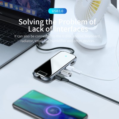 Переходник/Адаптер BASEUS UCN3275, Разветвитель, Type-C - 3xUSB3.0 + HDMI + RJ45 + PD, 3A, темно-серый, 4K Переходник/Адаптер BASEUS UCN3275, Разветвитель, Type-C - 3xUSB3.0 + HDMI + RJ45 + PD, 3A, темно-серый, 4K