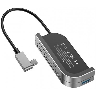 Переходник/Адаптер BASEUS Bend Angle, Разветвитель, USB3.0+SD+Micro SD+HDMI+Audio 3.5+Type-C PD, серебристый+черный Переходник/Адаптер BASEUS Bend Angle, Разветвитель, USB3.0+SD+Micro SD+HDMI+Audio 3.5+Type-C PD, серебристый+черный