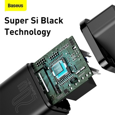 Зарядное устройство BASEUS Super Si USB-C, 3A, 20W, черный Зарядное устройство BASEUS Super Si USB-C, 3A, 20W, черный