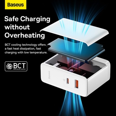 Зарядное устройство BASEUS GaN5 Pro Fast Charger USB+Type-C + Кабель Type-C-Type-C, 5A, 100W, белый Зарядное устройство BASEUS GaN5 Pro Fast Charger USB+Type-C + Кабель Type-C-Type-C, 5A, 100W, белый