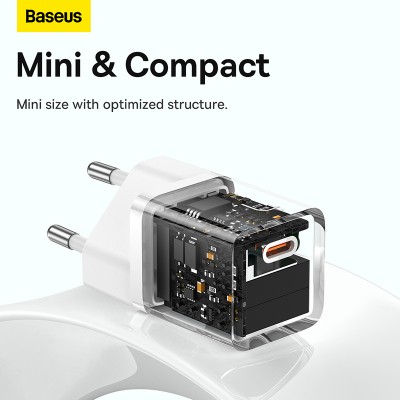 Зарядное устройство BASEUS GaN5 Fast Charger(mini) USB-C, 3A, 30W, белый Зарядное устройство BASEUS GaN5 Fast Charger(mini) USB-C, 3A, 30W, белый