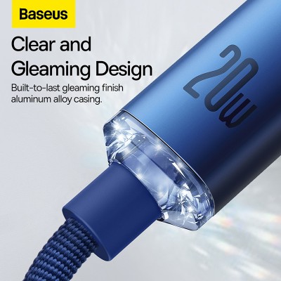 Кабель USB-C BASEUS Crystal Shine Series Fast Charging, Type-C - Lightning, 20W, 1,2м, синий Кабель USB-C BASEUS Crystal Shine Series Fast Charging, Type-C - Lightning, 20W, 1,2м, синий