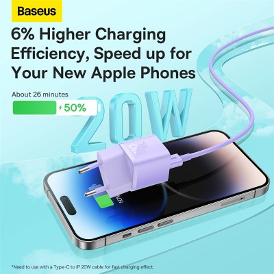 Зарядное устройство BASEUS GaN5 Fast Charger(mini) USB-C, 3A, 20W, фиолетовый Зарядное устройство BASEUS GaN5 Fast Charger(mini) USB-C, 3A, 20W, фиолетовый