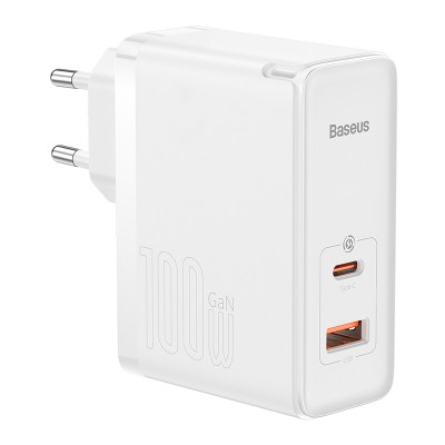 Зарядное устройство BASEUS GaN5 Pro Fast Charger USB+Type-C + Кабель Type-C-Type-C, 5A, 100W, белый Зарядное устройство BASEUS GaN5 Pro Fast Charger USB+Type-C + Кабель Type-C-Type-C, 5A, 100W, белый