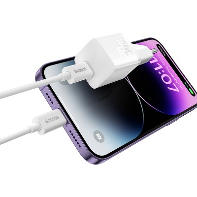 Зарядное устройство BASEUS GaN5 Fast Charger(mini) USB-C, 3A, 30W, белый Зарядное устройство BASEUS GaN5 Fast Charger(mini) USB-C, 3A, 30W, белый