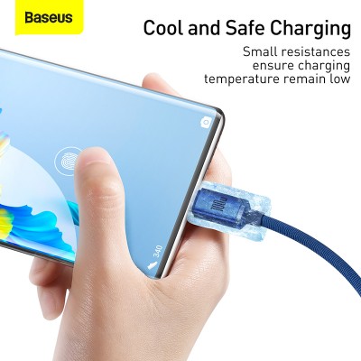 Кабель USB BASEUS Crystal Shine Series Fast Charging, USB - Type-C, 5A, 100W, 1,2м, синий Кабель USB BASEUS Crystal Shine Series Fast Charging, USB - Type-C, 5A, 100W, 1,2м, синий