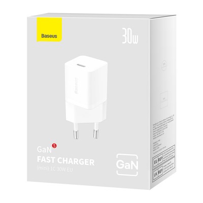 Зарядное устройство BASEUS GaN5 Fast Charger(mini) USB-C, 3A, 30W, белый Зарядное устройство BASEUS GaN5 Fast Charger(mini) USB-C, 3A, 30W, белый