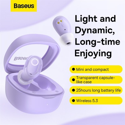 Беспроводные наушники BASEUS WM02, Bluetooth, 40 мАч, фиолетовый Беспроводные наушники BASEUS WM02, Bluetooth, 40 мАч, фиолетовый