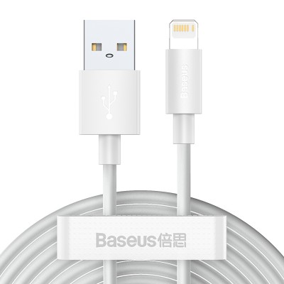 Кабель USB BASEUS Simple Wisdom Data Cable Kit, USB - Lightning, 2.4А, 1.5 м, белый, 2шт Кабель USB BASEUS Simple Wisdom Data Cable Kit, USB - Lightning, 2.4А, 1.5 м, белый, 2шт