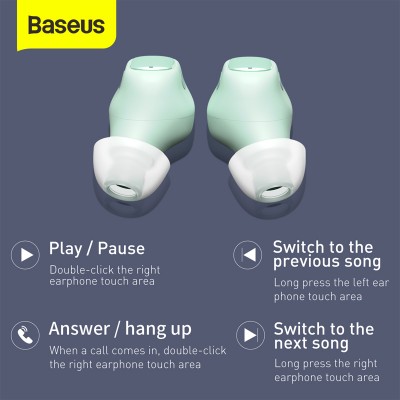 Беспроводные наушники BASEUS Encok WM01, Bluetooth, зеленый Беспроводные наушники BASEUS Encok WM01, Bluetooth, зеленый