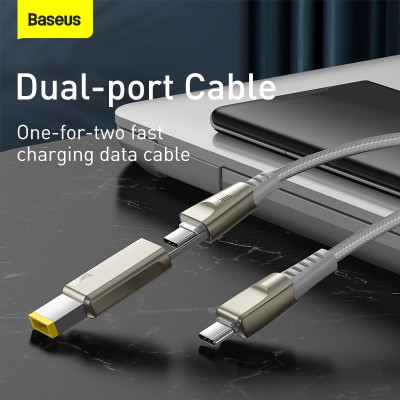 Кабель USB-C BASEUS Flash Series One-for-two, Type-C - Type-C+ DC square head, 5A, 2 м, серый Кабель USB-C BASEUS Flash Series One-for-two, Type-C - Type-C+ DC square head, 5A, 2 м, серый