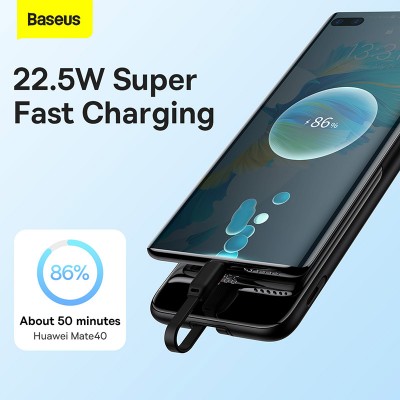 Портативный аккумулятор BASEUS Elf Digital Display 22.5W, 2.4A, 10000 мА⋅ч, черный Портативный аккумулятор BASEUS Elf Digital Display 22.5W, 2.4A, 10000 мА⋅ч, черный