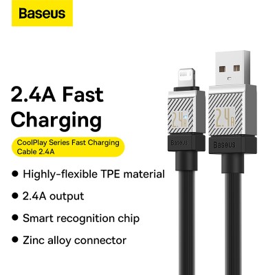 Кабель USB BASEUS CoolPlay Series Fast Charging, USB - Lightning, 2.4А, 1 м, черный Кабель USB BASEUS CoolPlay Series Fast Charging, USB - Lightning, 2.4А, 1 м, черный